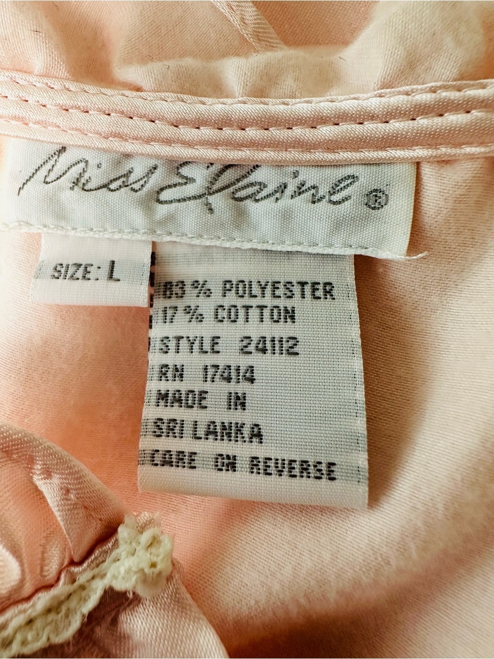 Vintage Pink Miss Elaine Ling Sleeve Nightgown Size Large - Picture 7 of 9